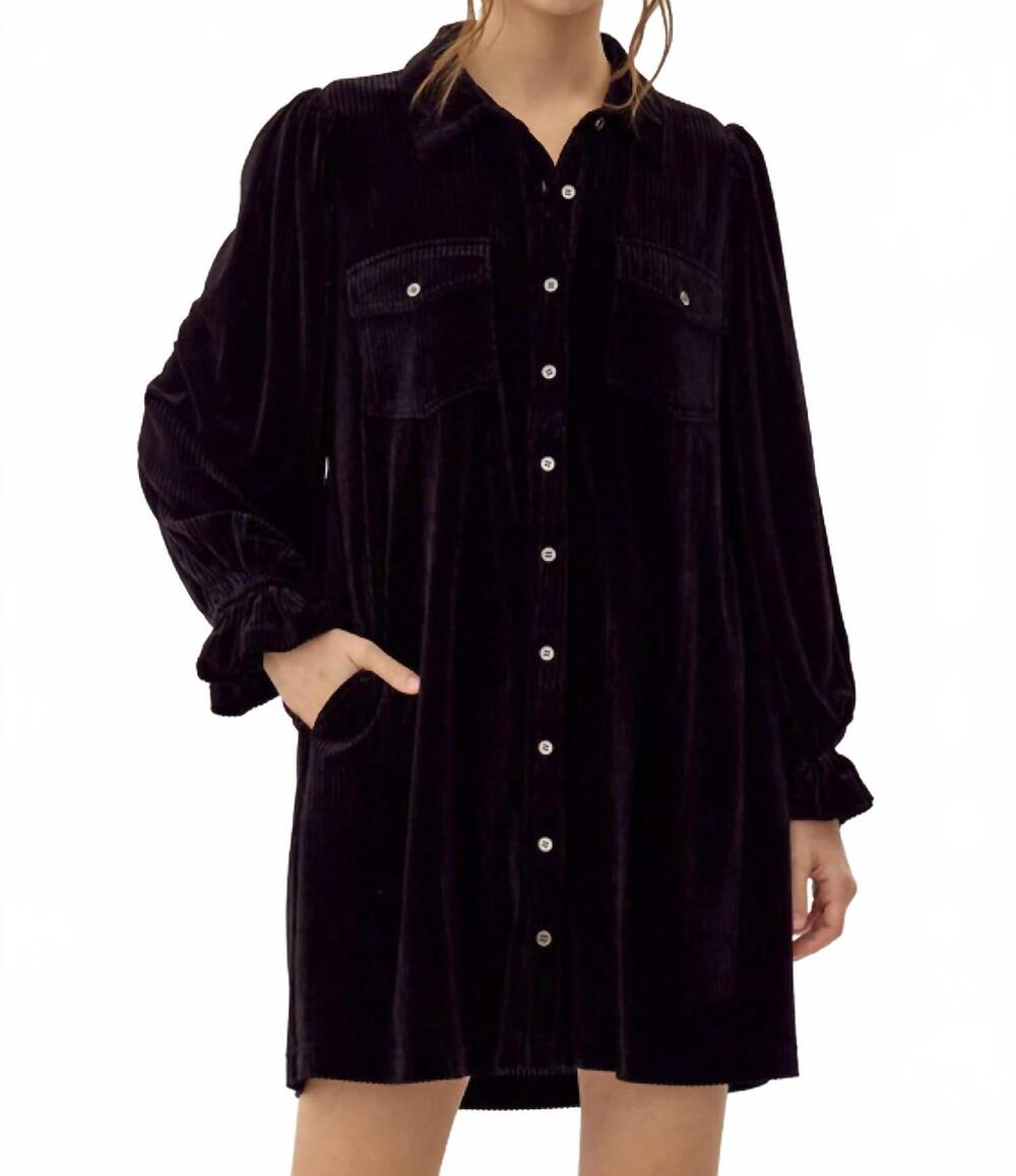 NEW JODIFL women's corduroy velvet shirt dress in black